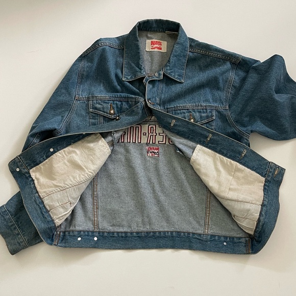 Marvel Vintage 1997 XL Embroidery Patch Spider-Man Denim Jean Jacket Button Up - Picture 2 of 3
